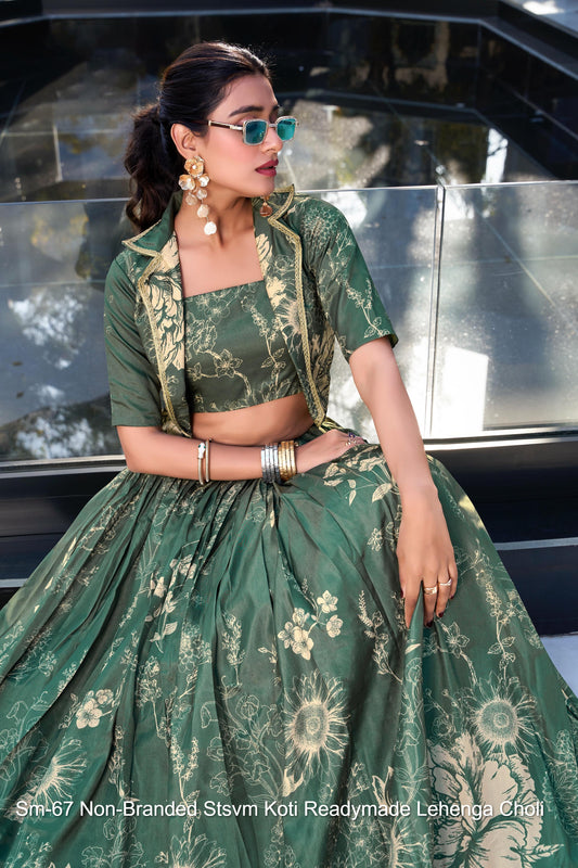 Sm-67 Rani Off White Peach Green Non-Branded Stsvm Tussar Silk Koti Lehenga Choli