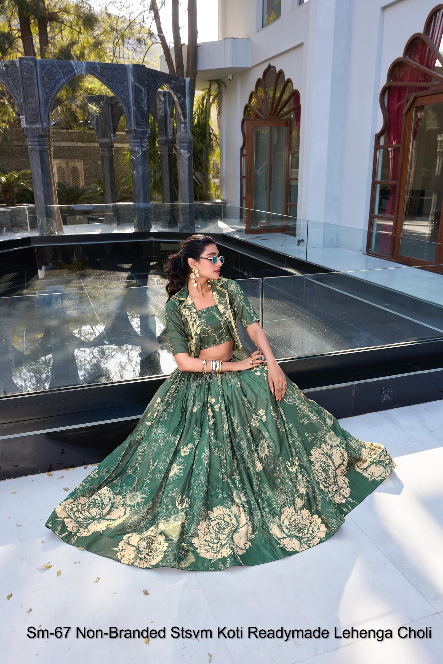 Sm-67 Rani Off White Peach Green Non-Branded Stsvm Tussar Silk Koti Lehenga Choli