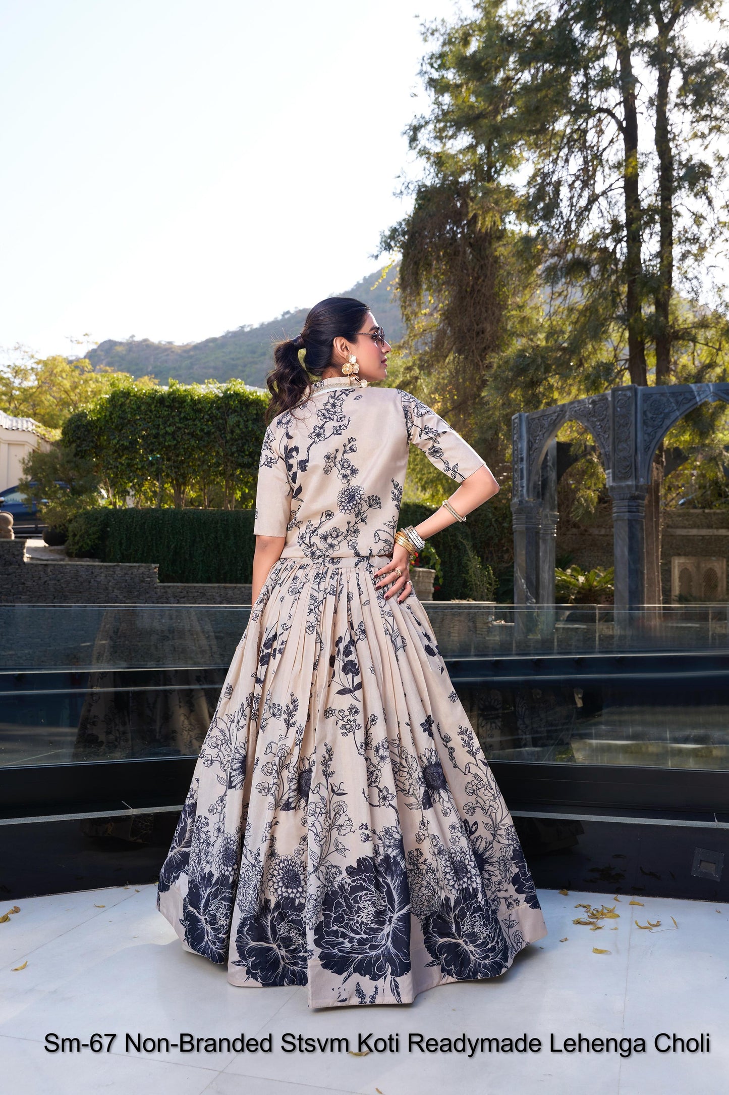 Sm-67 Rani Off White Peach Green Non-Branded Stsvm Tussar Silk Koti Lehenga Choli