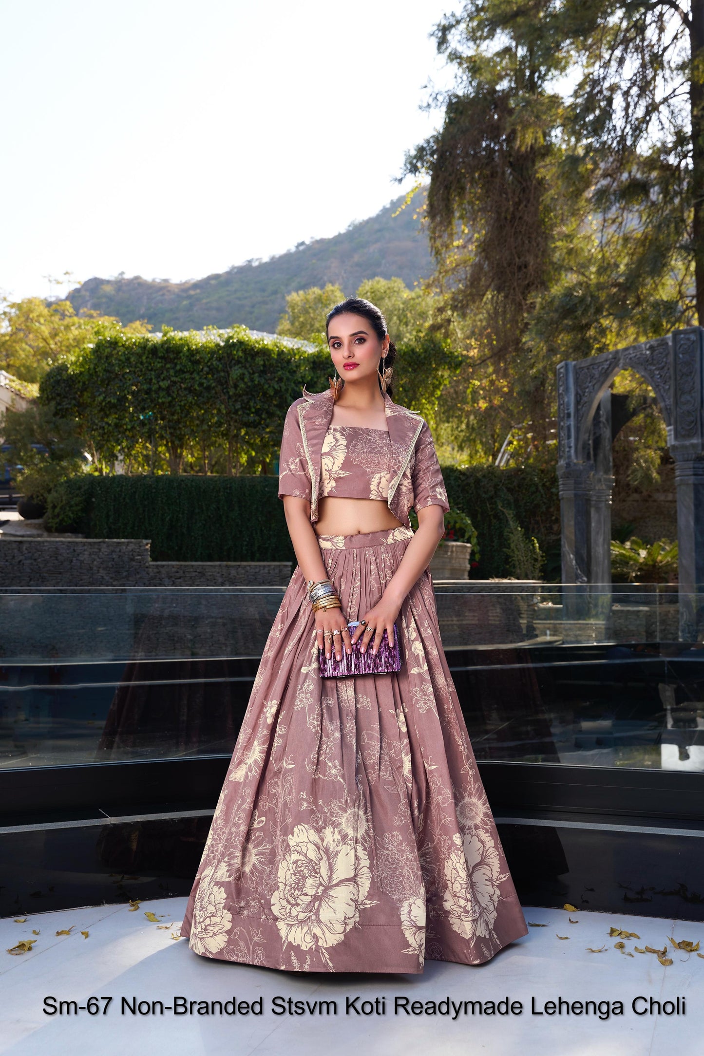 Sm-67 Rani Off White Peach Green Non-Branded Stsvm Tussar Silk Koti Lehenga Choli