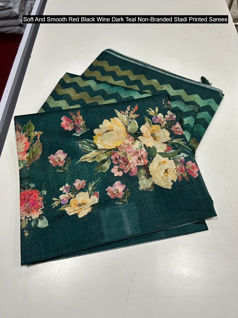 Soft And Smooth Red Black Wine Dark Teal Non-Branded Stadi Printed Sarees