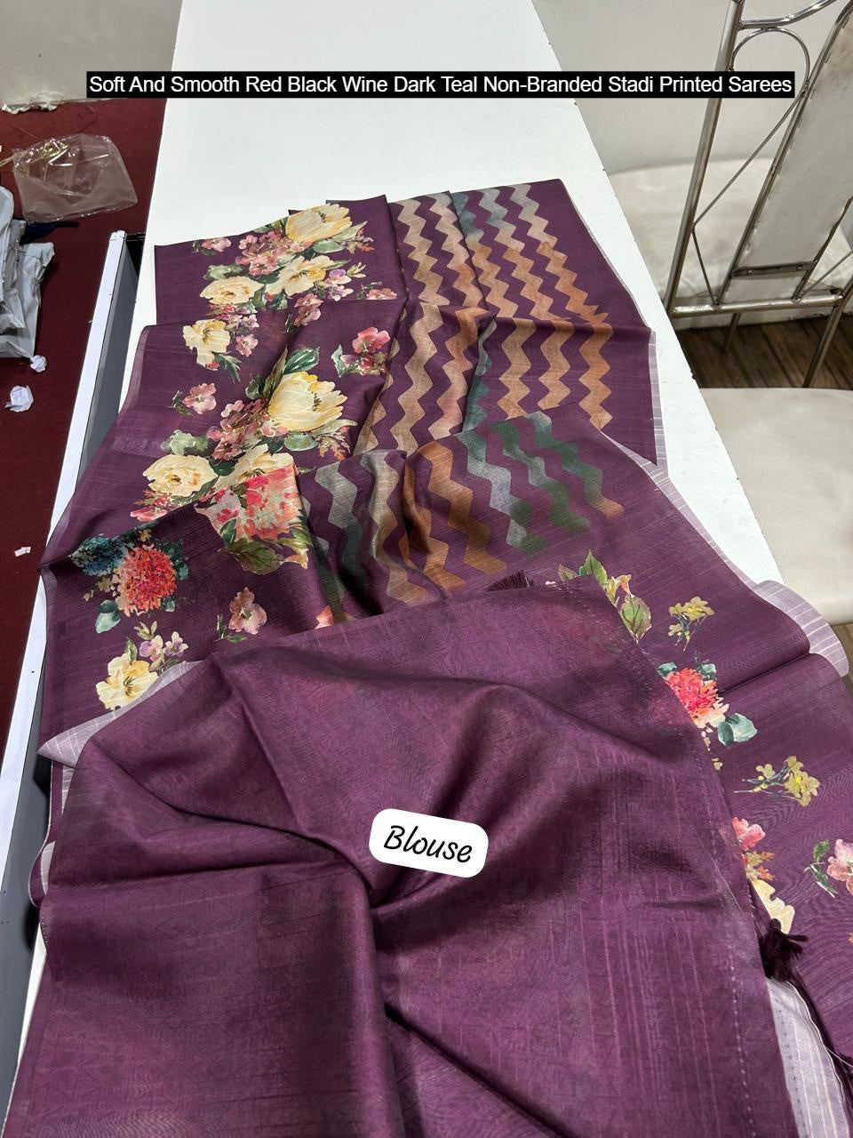 Soft And Smooth Red Black Wine Dark Teal Non-Branded Stadi Printed Sarees