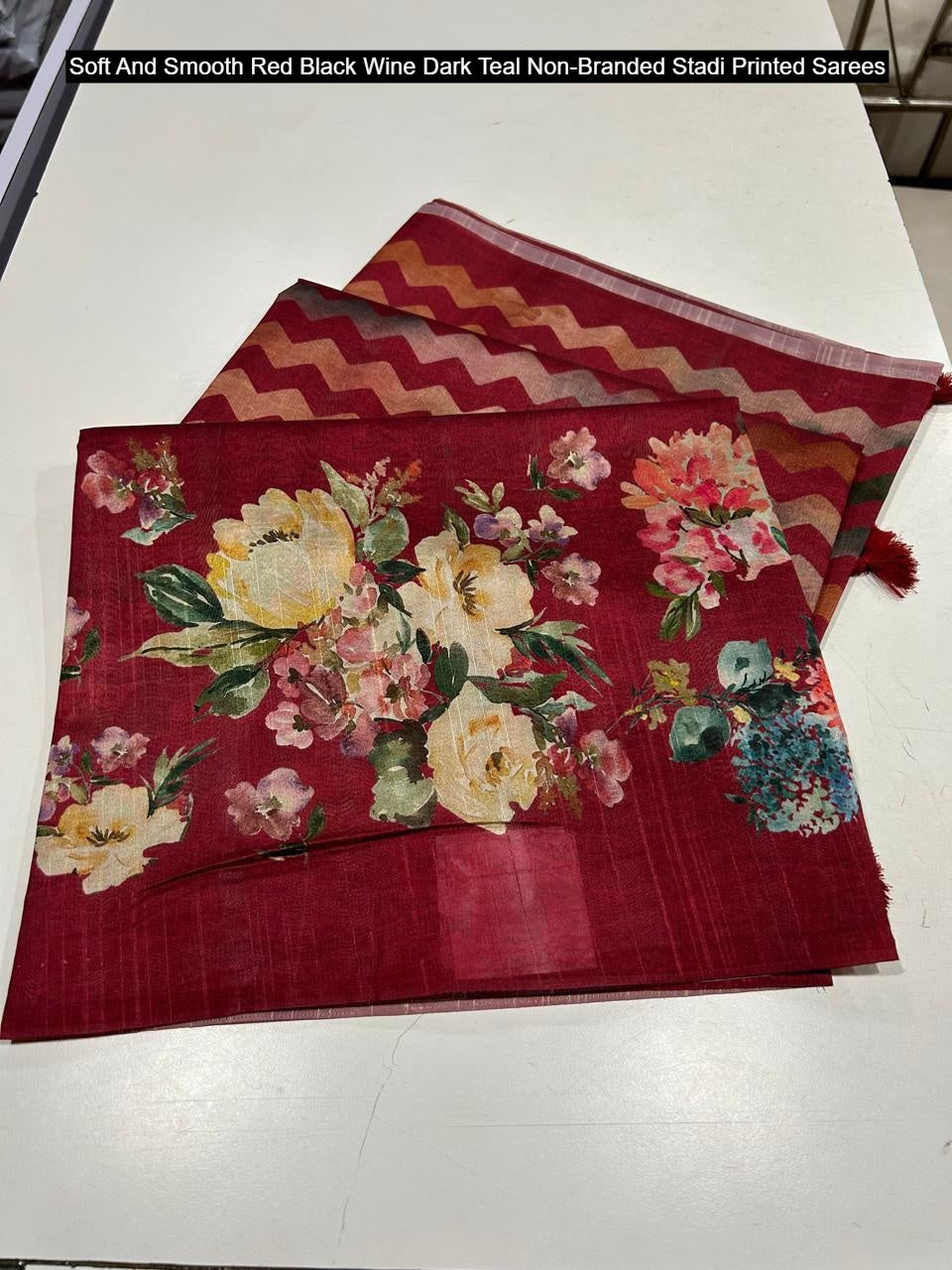 Soft And Smooth Red Black Wine Dark Teal Non-Branded Stadi Printed Sarees