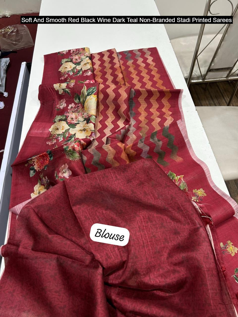 Soft And Smooth Red Black Wine Dark Teal Non-Branded Stadi Printed Sarees