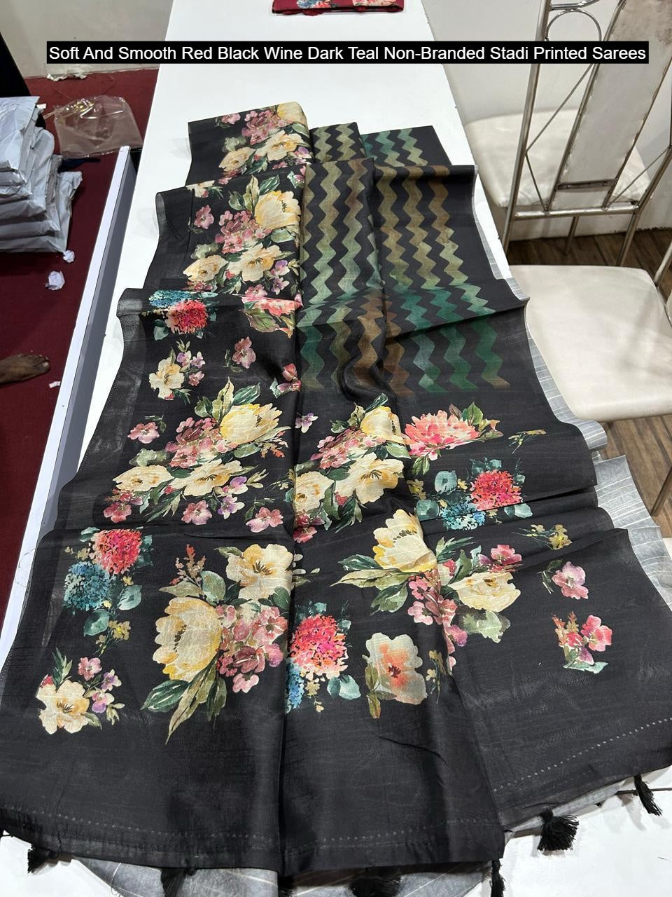 Soft And Smooth Red Black Wine Dark Teal Non-Branded Stadi Printed Sarees