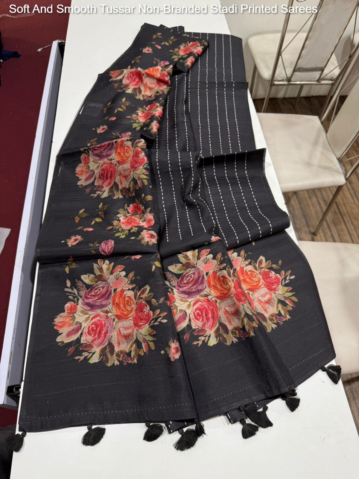 Soft And Smooth Tussar Non-Branded Stadi Printed Sarees