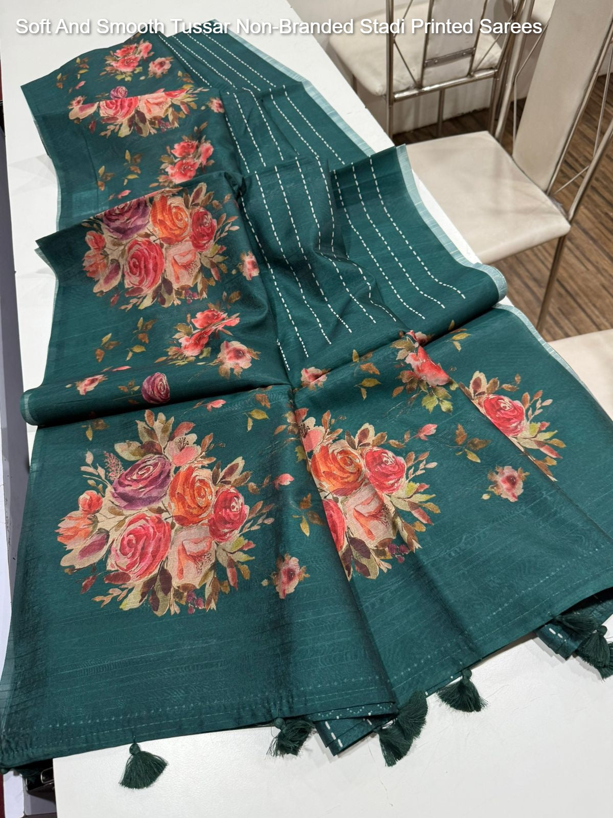 Soft And Smooth Tussar Non-Branded Stadi Printed Sarees