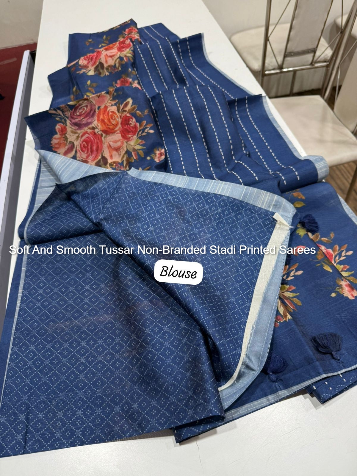 Soft And Smooth Tussar Non-Branded Stadi Printed Sarees