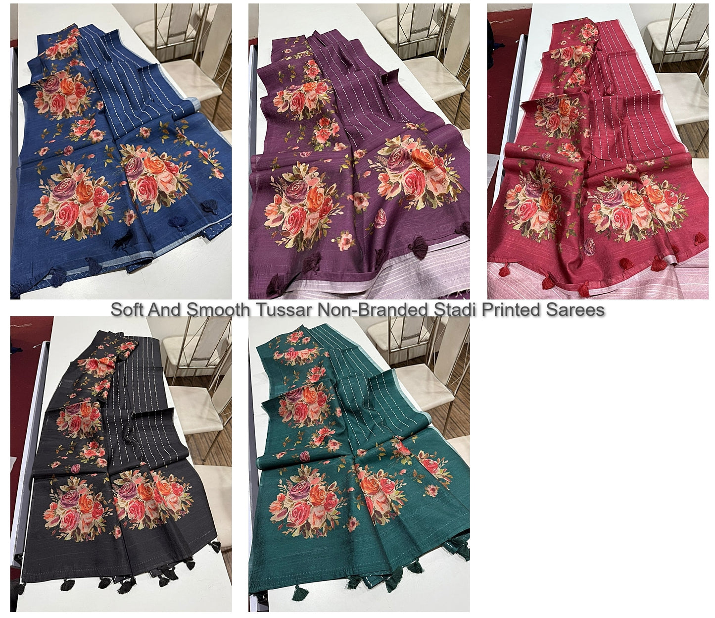 Soft And Smooth Tussar Non-Branded Stadi Printed Sarees