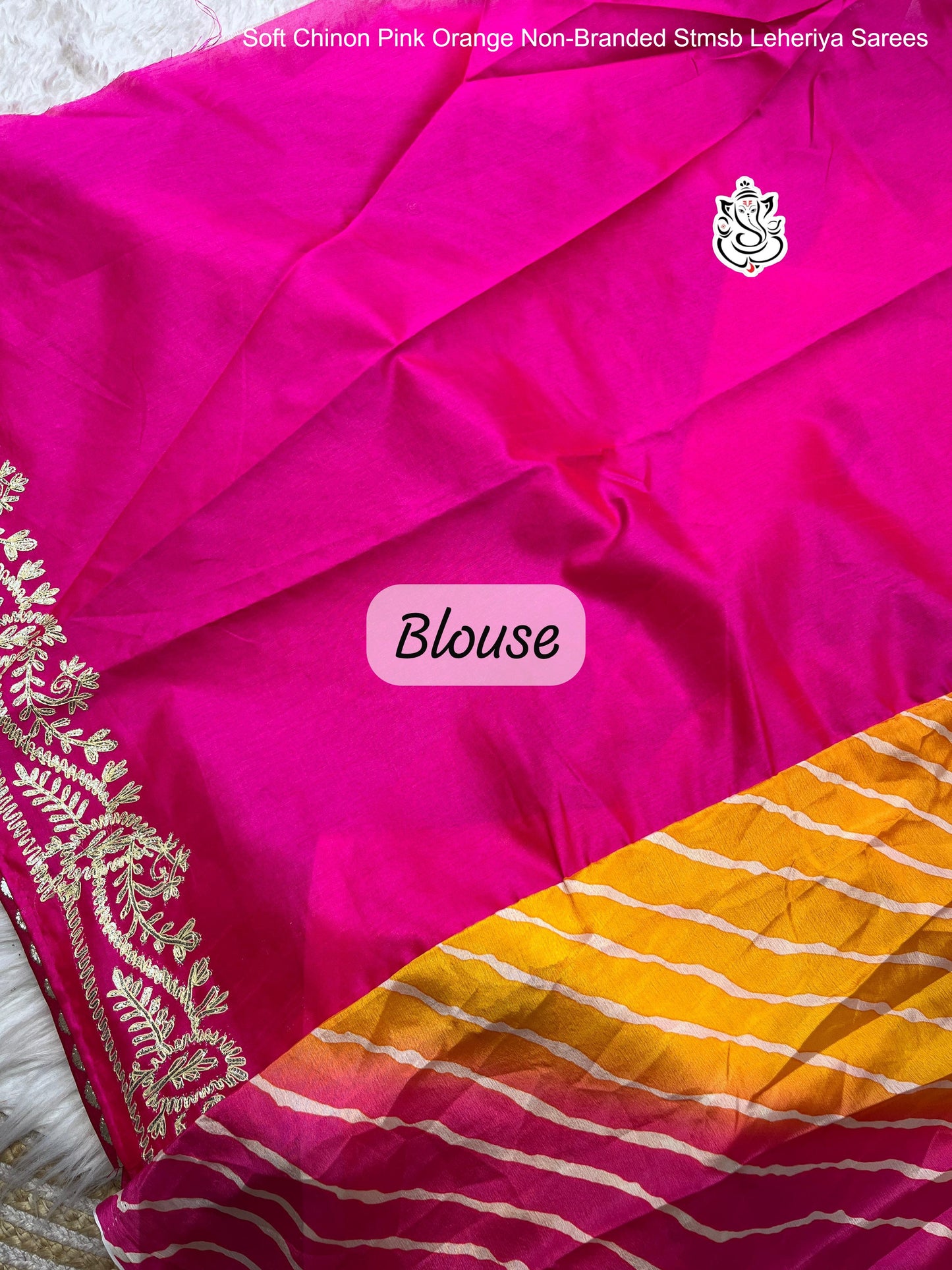 Soft Chinon Pink Orange Non-Branded Stmsb Leheriya Sarees