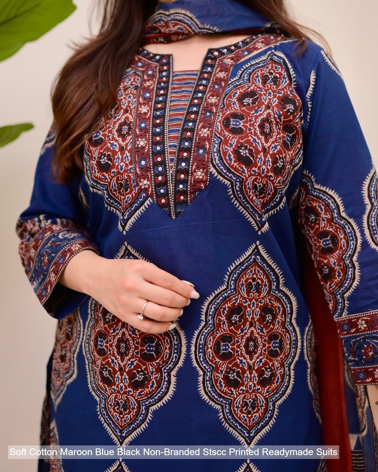 Soft Cotton Maroon Blue Black Non-Branded Stscc Printed Readymade Suits