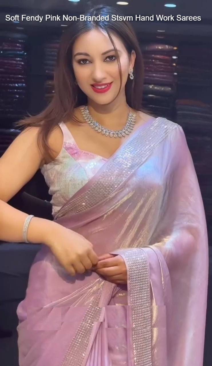 Soft Fendy Pink Non-Branded Stsvm Hand Work Sarees