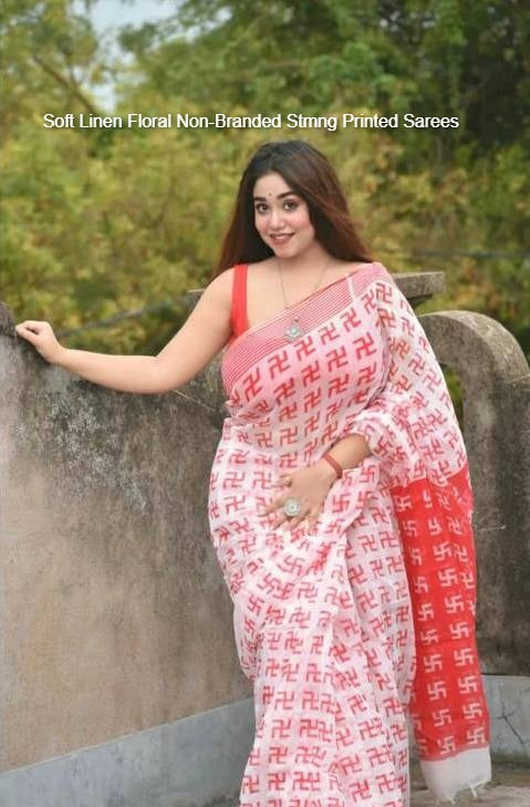 Soft Linen Floral Non-Branded Stmng Printed Sarees
