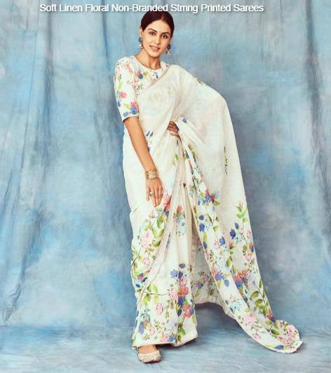 Soft Linen Floral Non-Branded Stmng Printed Sarees