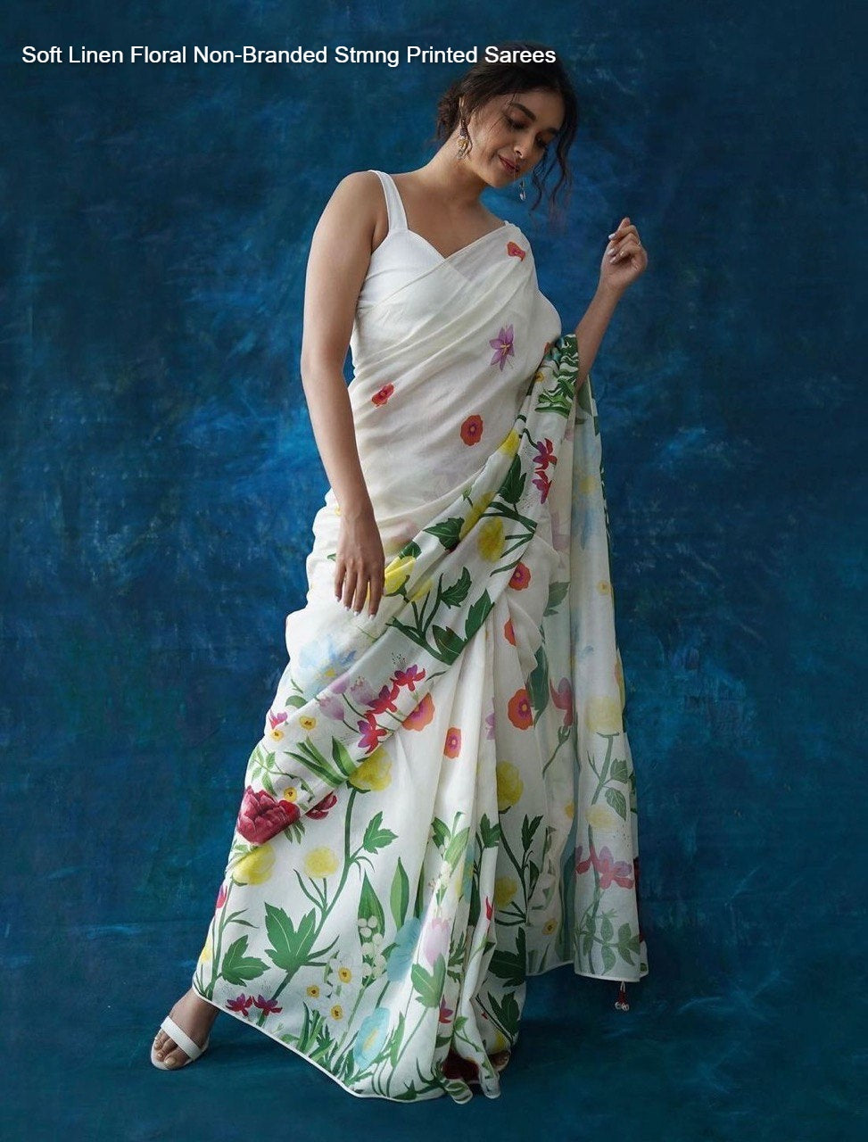Soft Linen Floral Non-Branded Stmng Printed Sarees