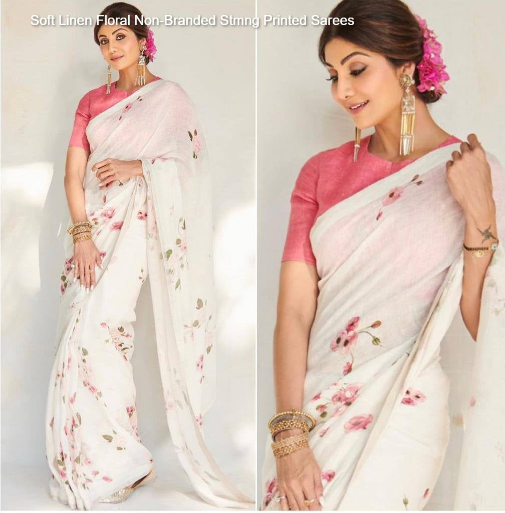 Soft Linen Floral Non-Branded Stmng Printed Sarees