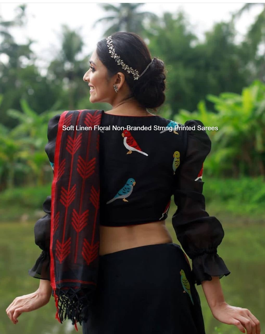 Soft Linen Floral Non-Branded Stmng Printed Sarees