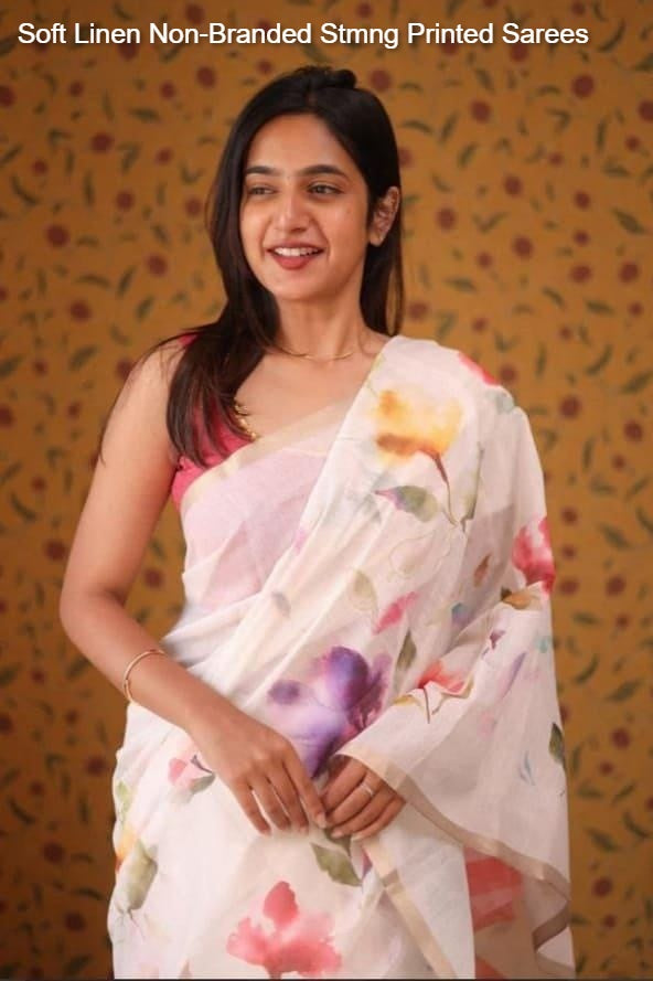 Soft Linen Non-Branded Stmng Printed Sarees