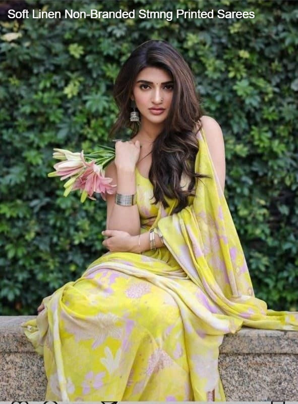 Soft Linen Non-Branded Stmng Printed Sarees