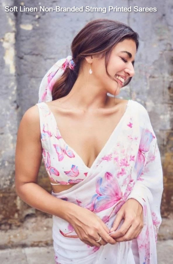 Soft Linen Non-Branded Stmng Printed Sarees