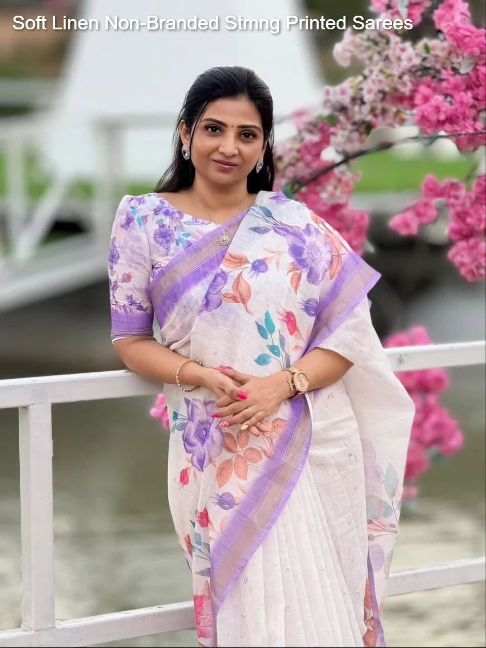 Soft Linen Non-Branded Stmng Printed Sarees