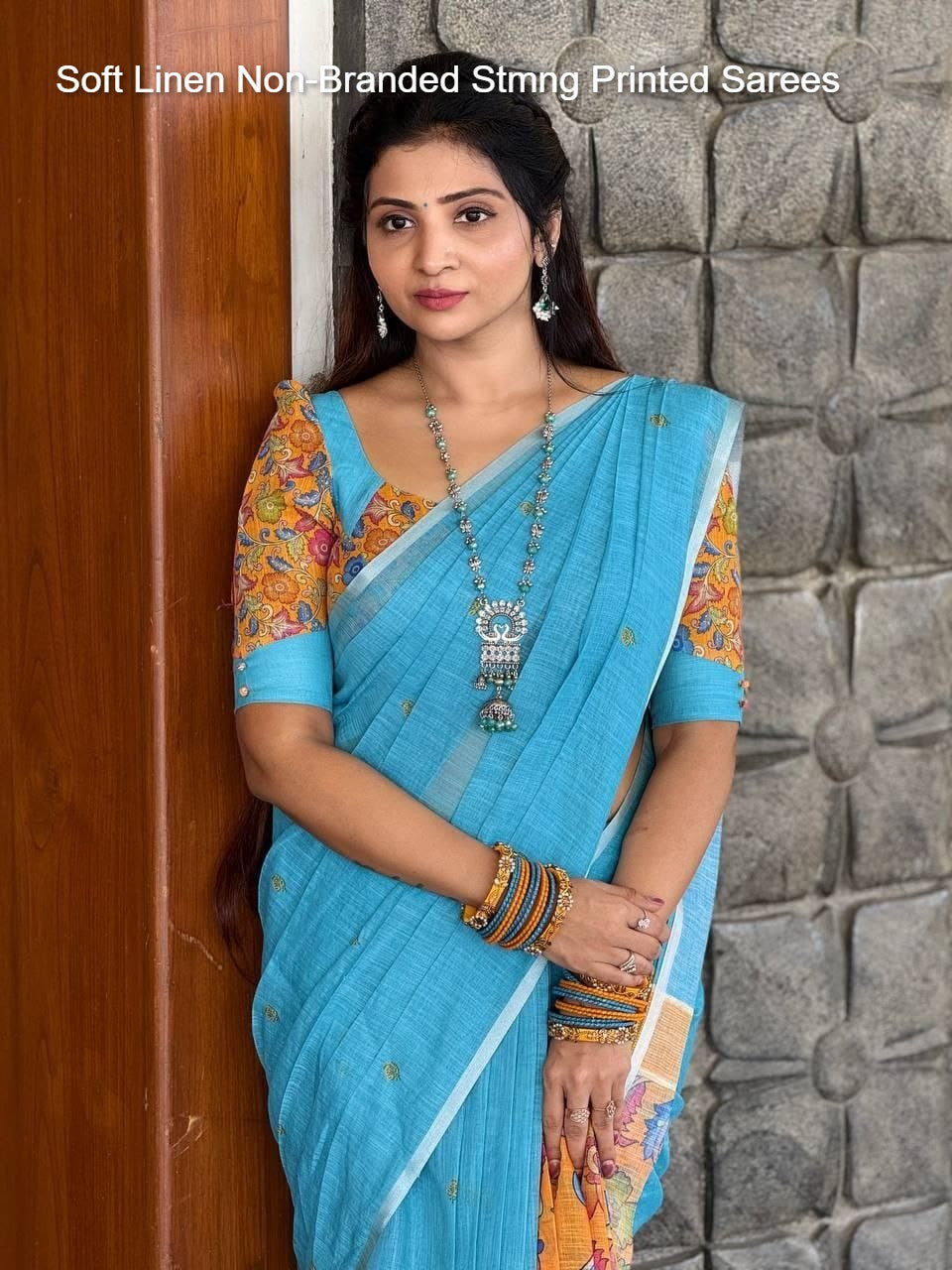 Soft Linen Non-Branded Stmng Printed Sarees