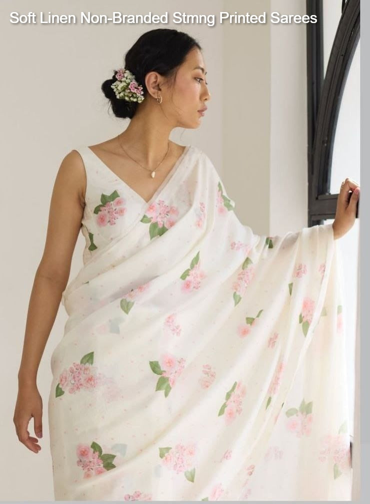 Soft Linen Non-Branded Stmng Printed Sarees