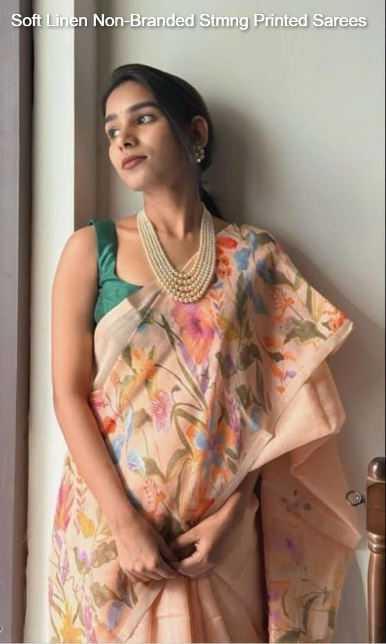Soft Linen Non-Branded Stmng Printed Sarees