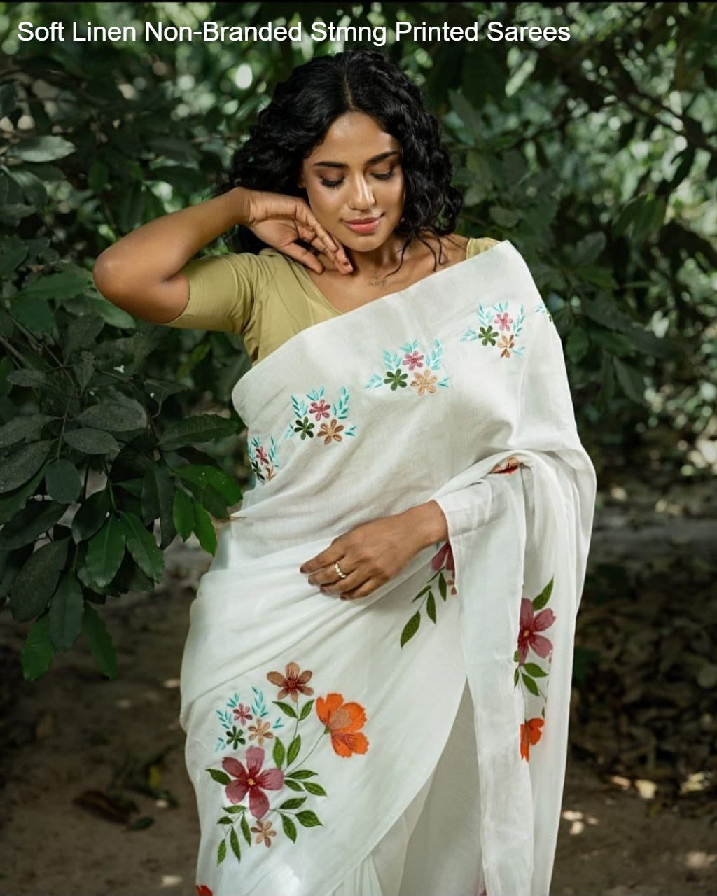 Soft Linen Non-Branded Stmng Printed Sarees