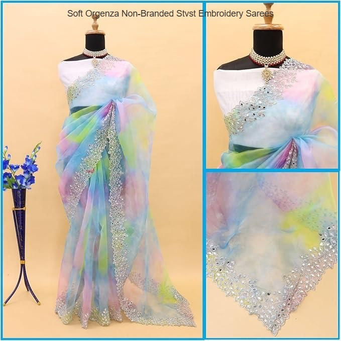 Soft Orgenza Non-Branded Stvst Embroidery Sarees