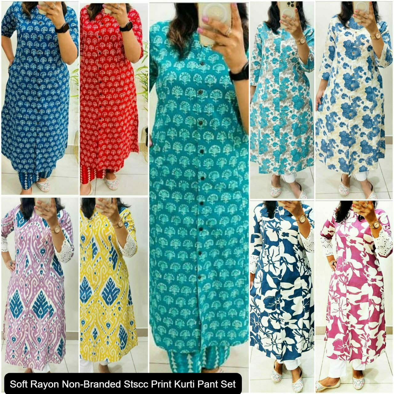 Soft Rayon Non-Branded Stscc Print Kurti Pant Set
