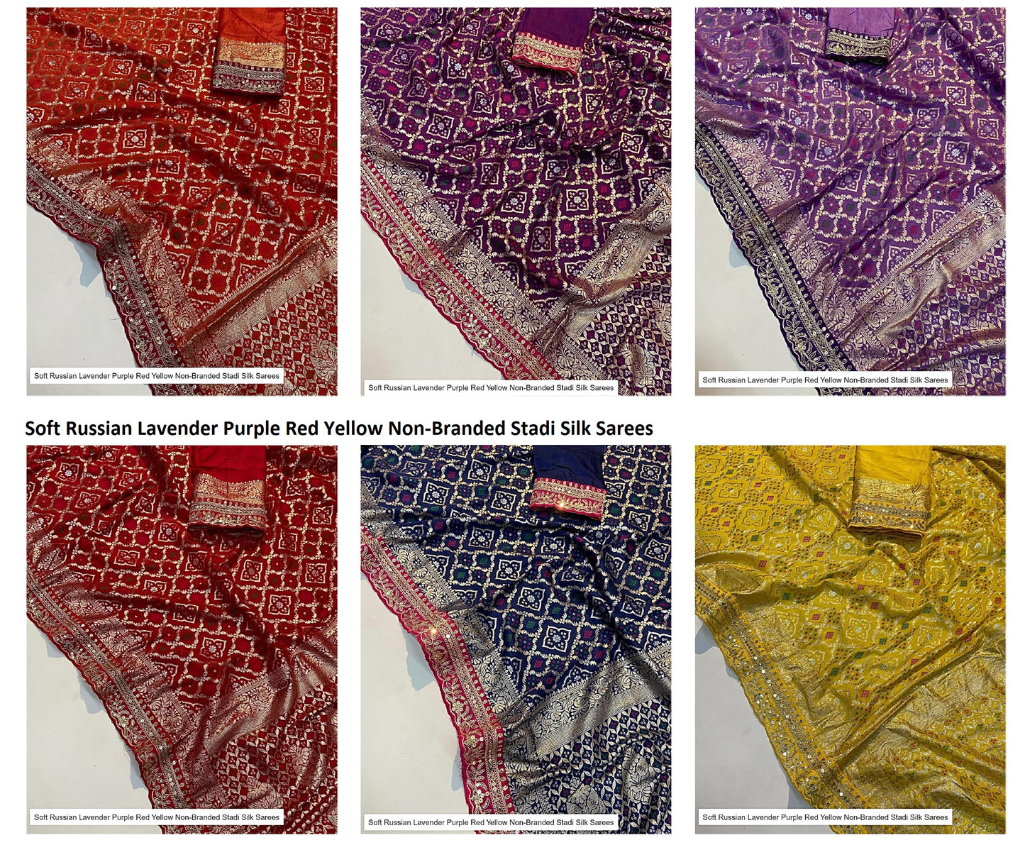Soft Russian Lavender Purple Red Yellow Non-Branded Stadi Silk Sarees