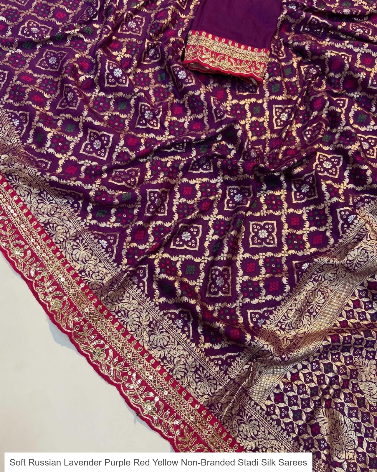 Soft Russian Lavender Purple Red Yellow Non-Branded Stadi Silk Sarees