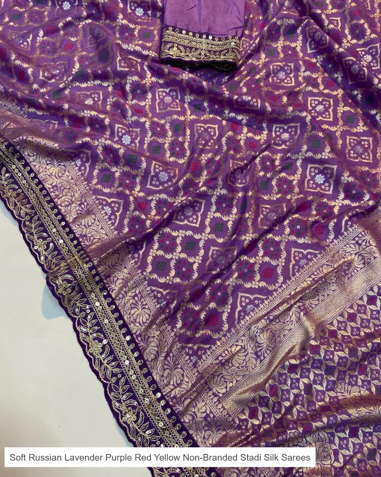 Soft Russian Lavender Purple Red Yellow Non-Branded Stadi Silk Sarees
