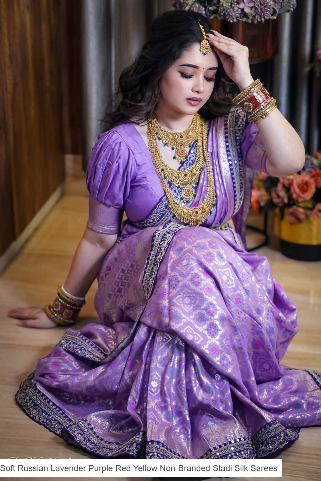 Soft Russian Lavender Purple Red Yellow Non-Branded Stadi Silk Sarees