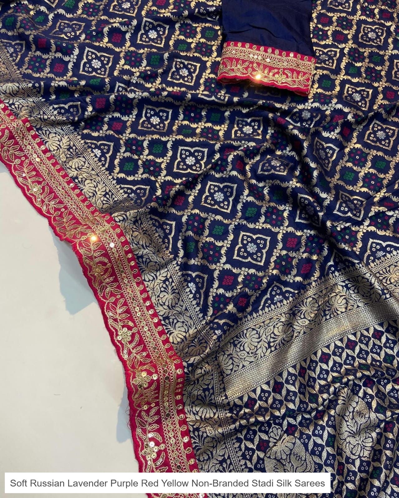 Soft Russian Lavender Purple Red Yellow Non-Branded Stadi Silk Sarees