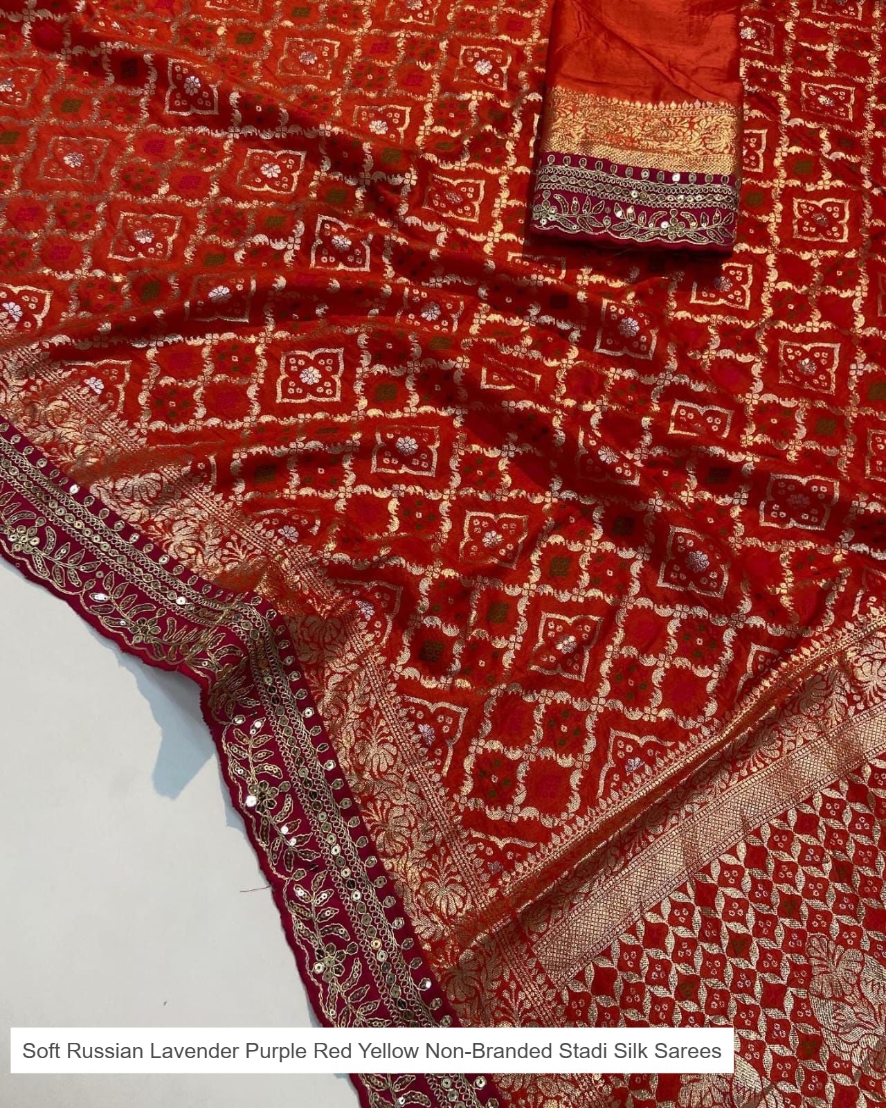 Soft Russian Lavender Purple Red Yellow Non-Branded Stadi Silk Sarees