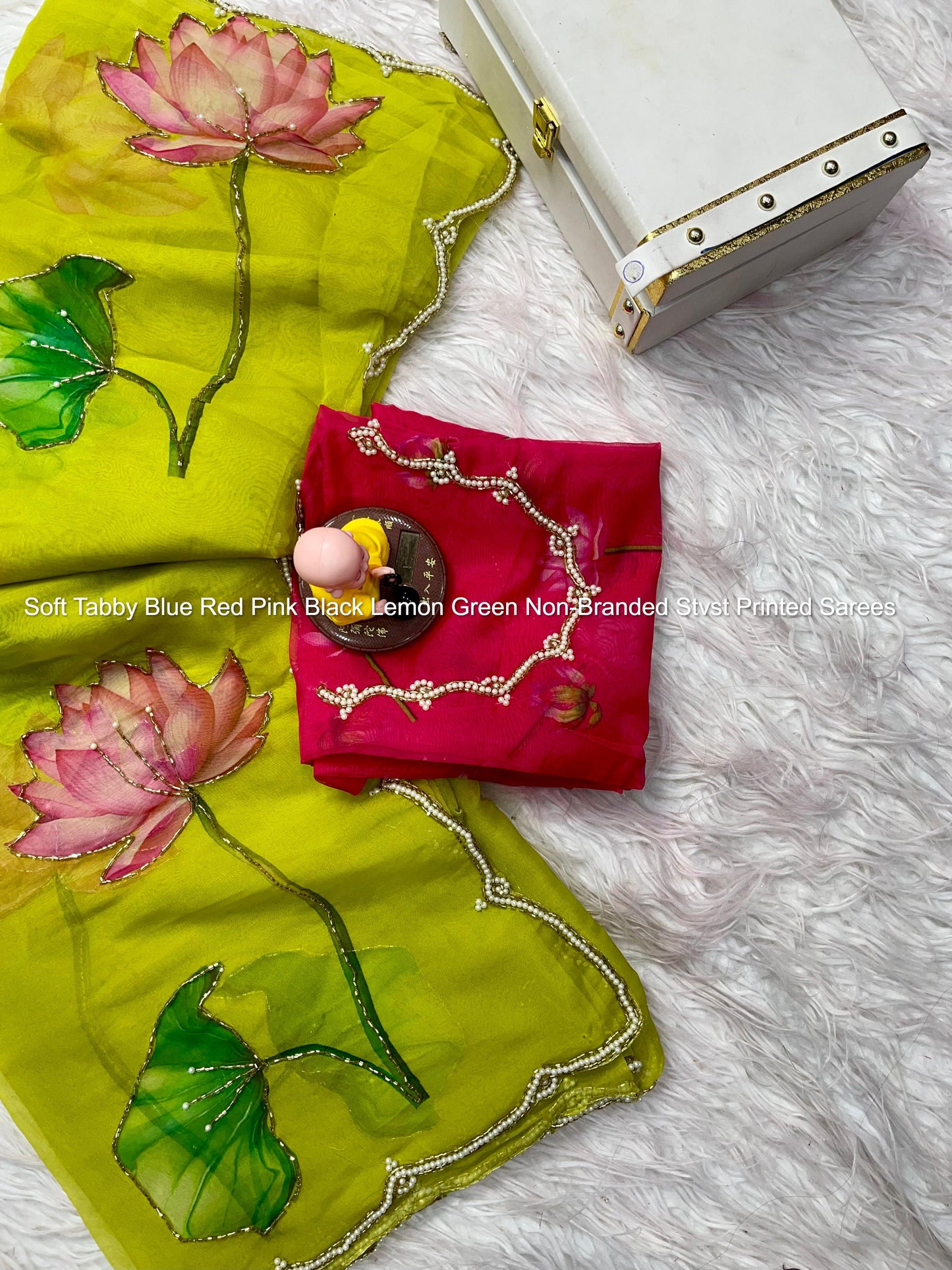 Soft Tabby Blue Red Pink Black Lemon Green Non-Branded Stvst Printed Sarees
