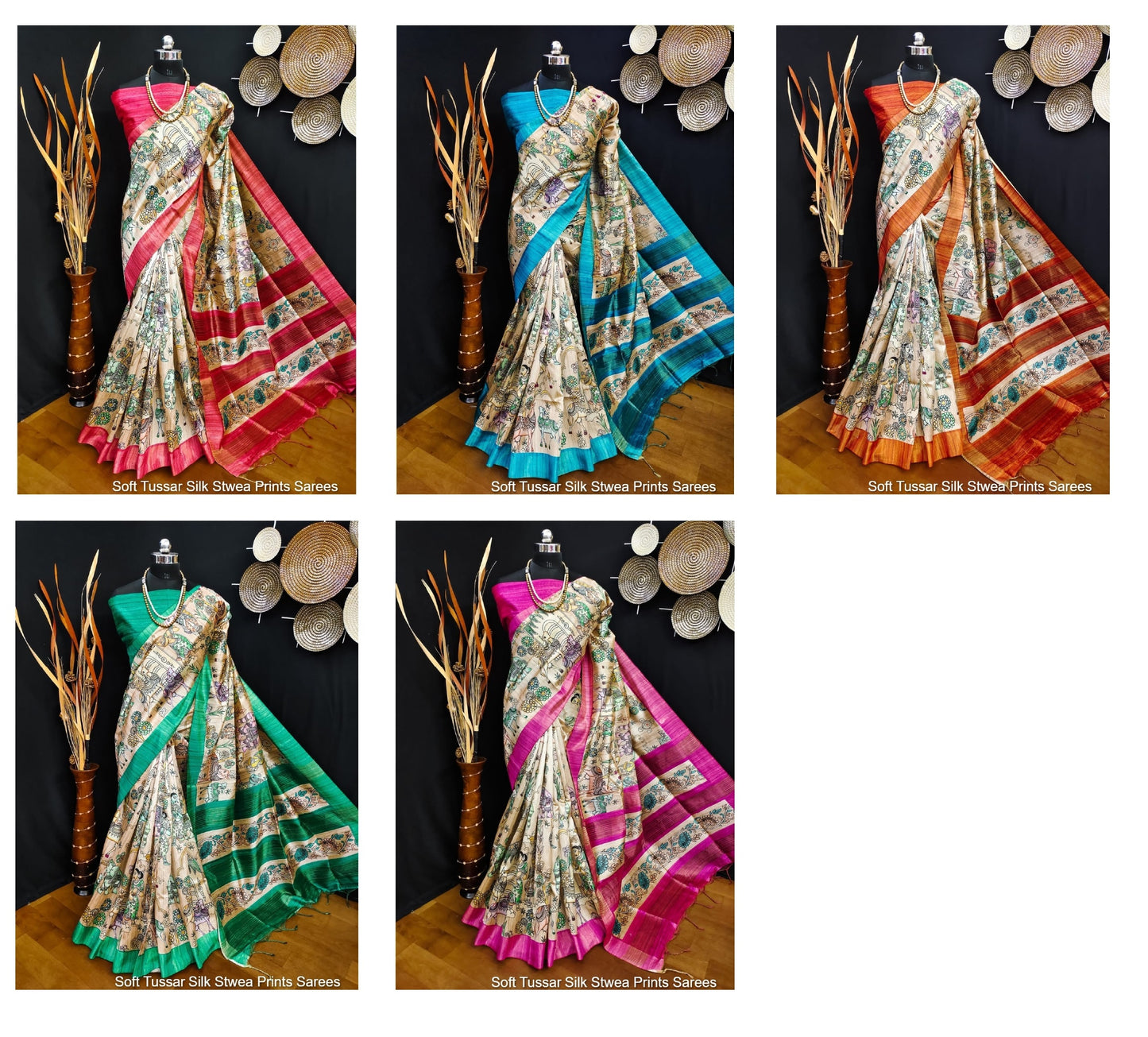 Soft Tussar Silk Stwea Prints Sarees