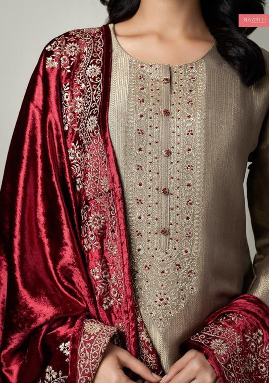 Soha Naariti Neck Work Velvet Suits