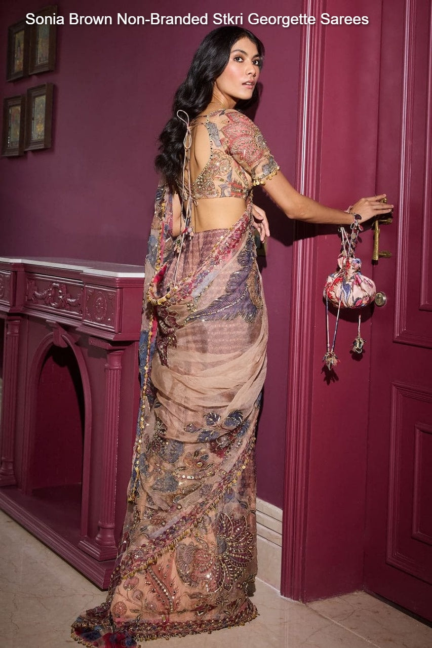 Sonia Brown Non-Branded Stkri Georgette Sarees