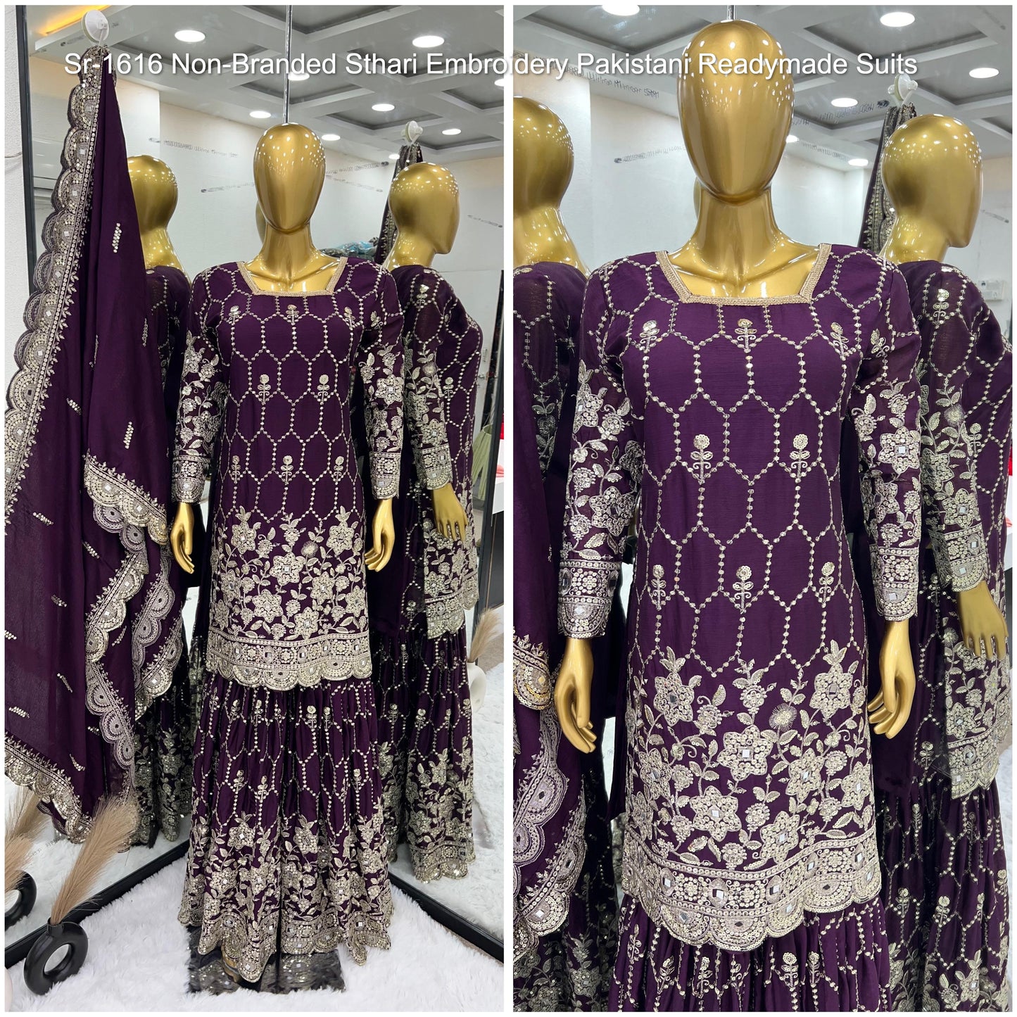 Sr-1616 Non-Branded Sthari Embroidery Pakistani Readymade Suits