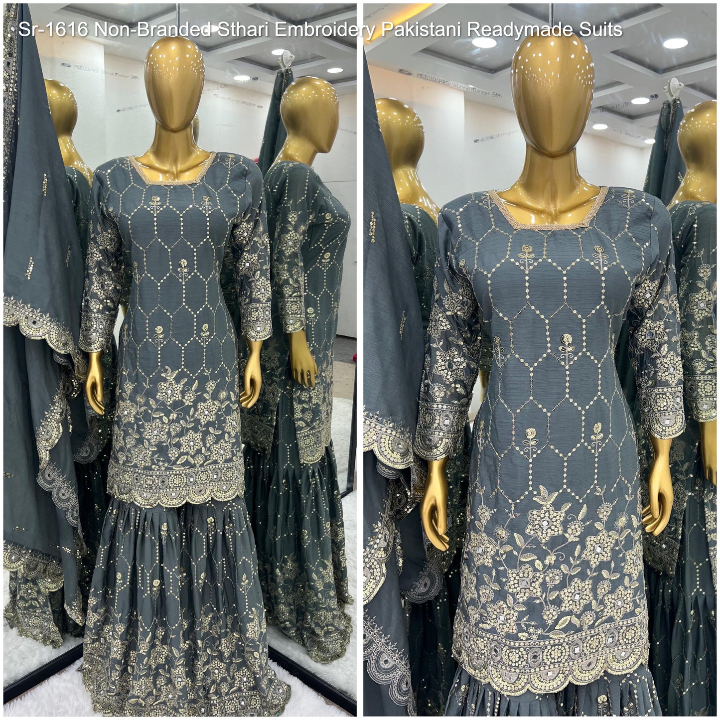 Sr-1616 Non-Branded Sthari Embroidery Pakistani Readymade Suits
