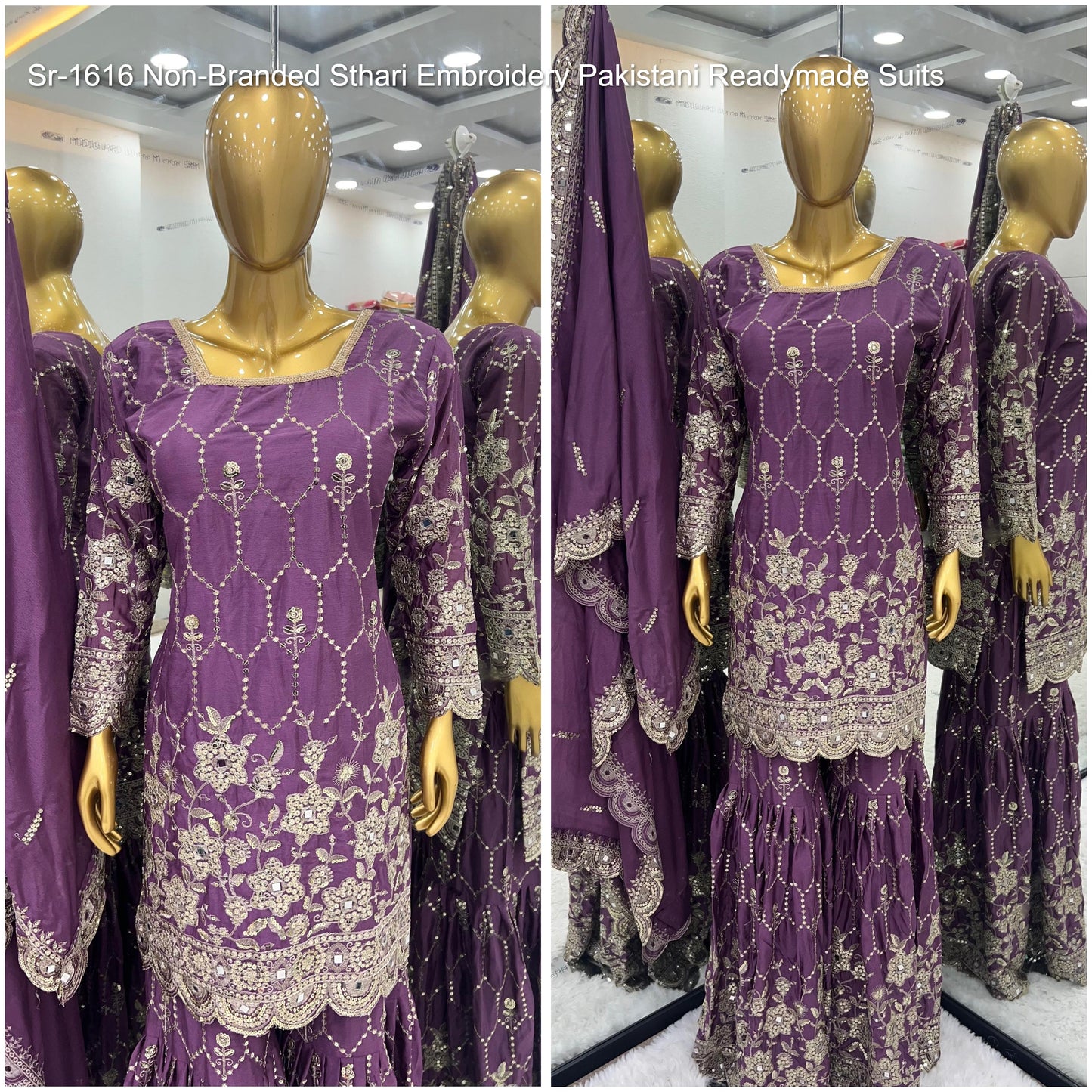 Sr-1616 Non-Branded Sthari Embroidery Pakistani Readymade Suits