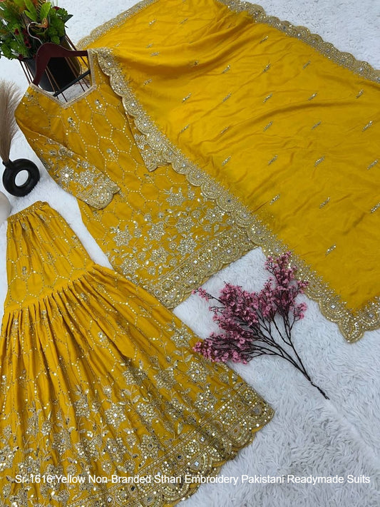 Sr-1616 Yellow Non-Branded Sthari Embroidery Pakistani Readymade Suits