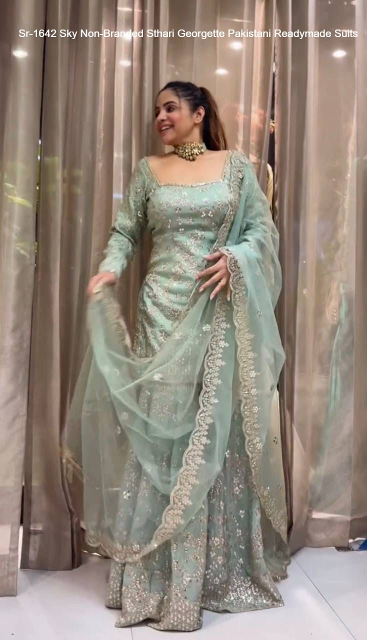 Sr-1642 Sky Non-Branded Sthari Georgette Pakistani Readymade Suits