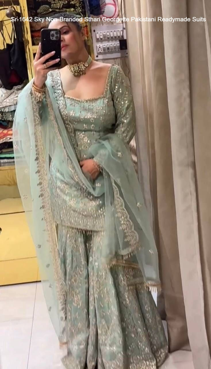 Sr-1642 Sky Non-Branded Sthari Georgette Pakistani Readymade Suits