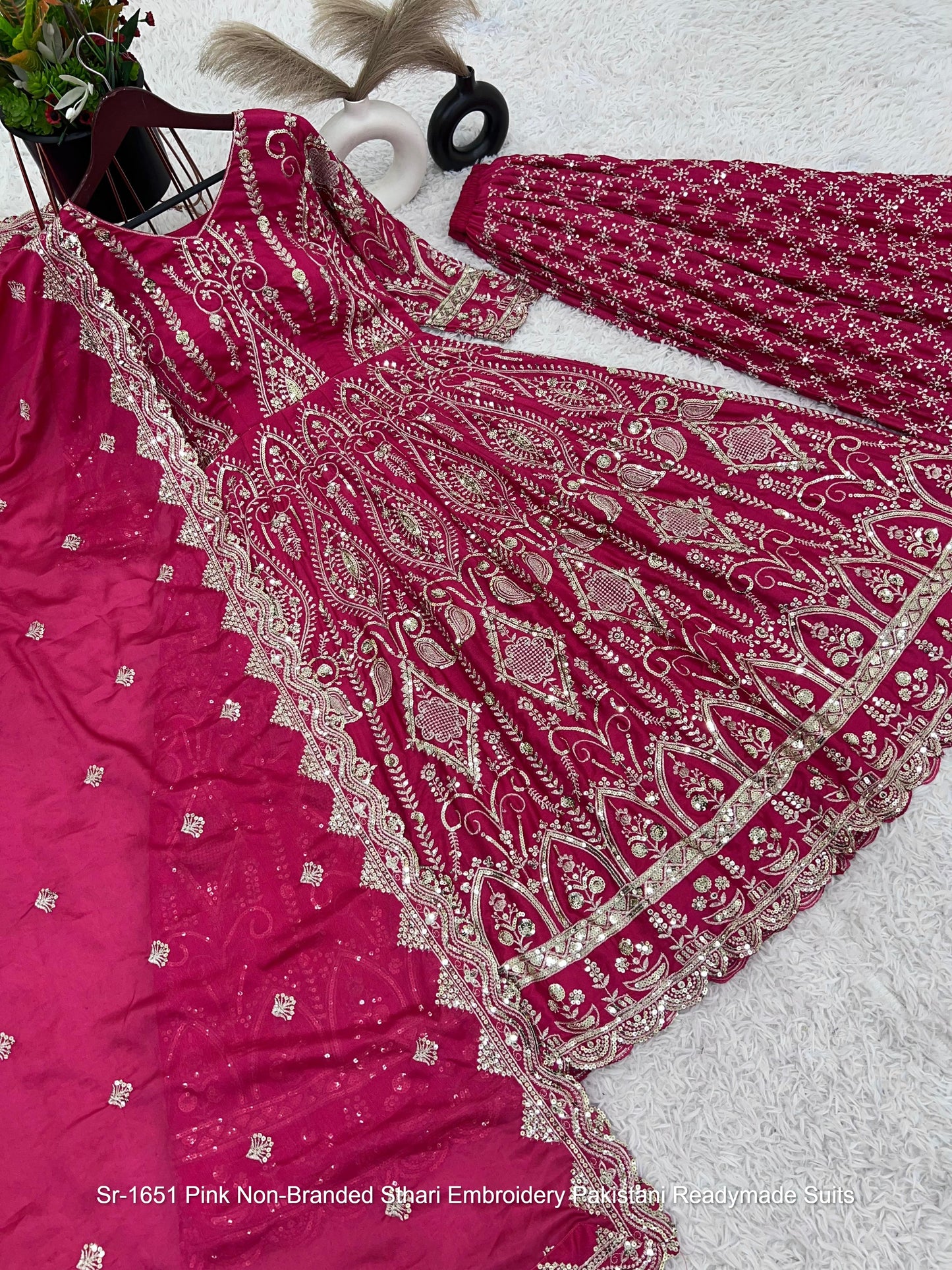Sr-1651 Pink Non-Branded Sthari Embroidery Pakistani Readymade Suits
