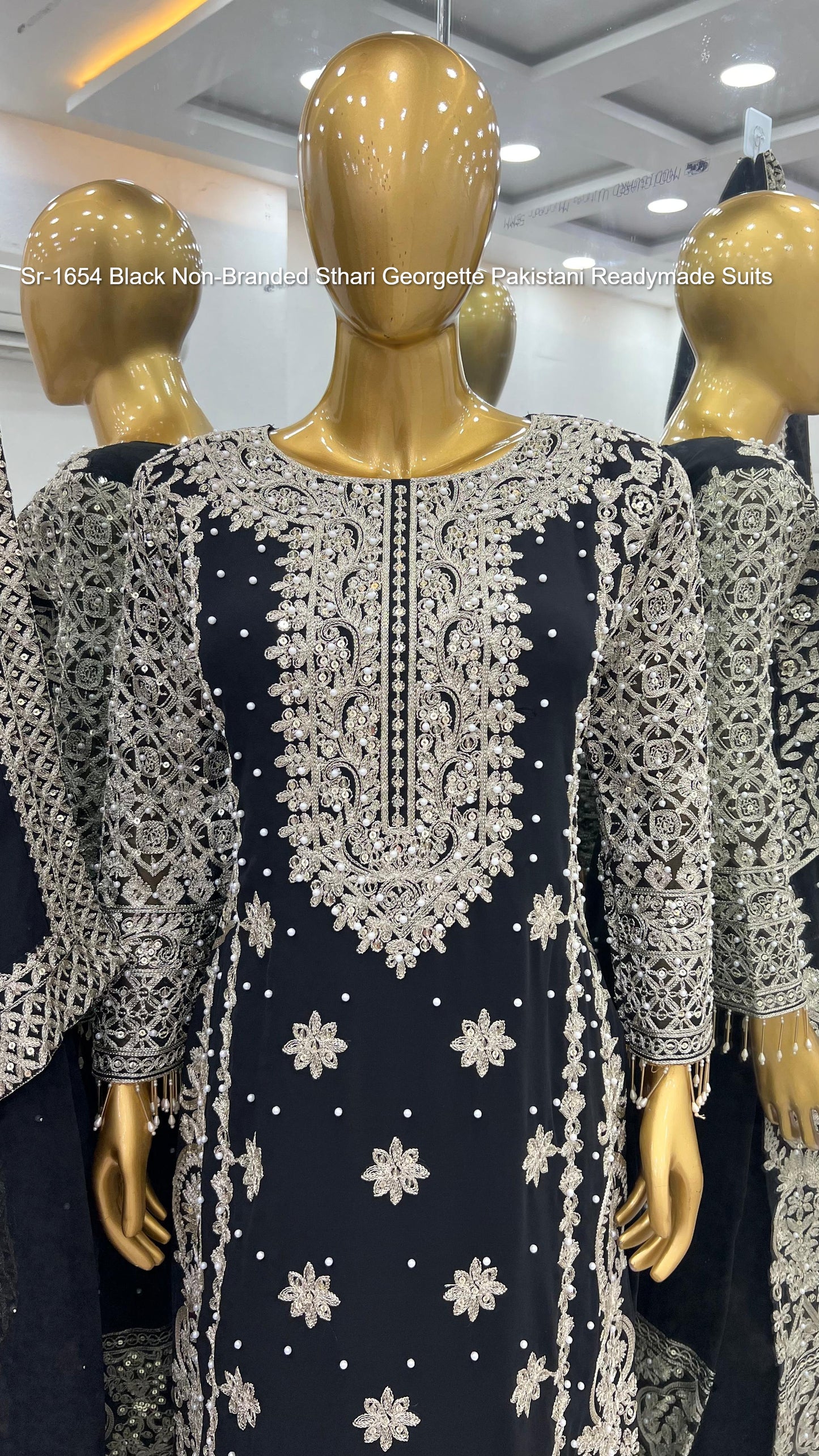 Sr-1654 Black Non-Branded Sthari Georgette Pakistani Readymade Suits