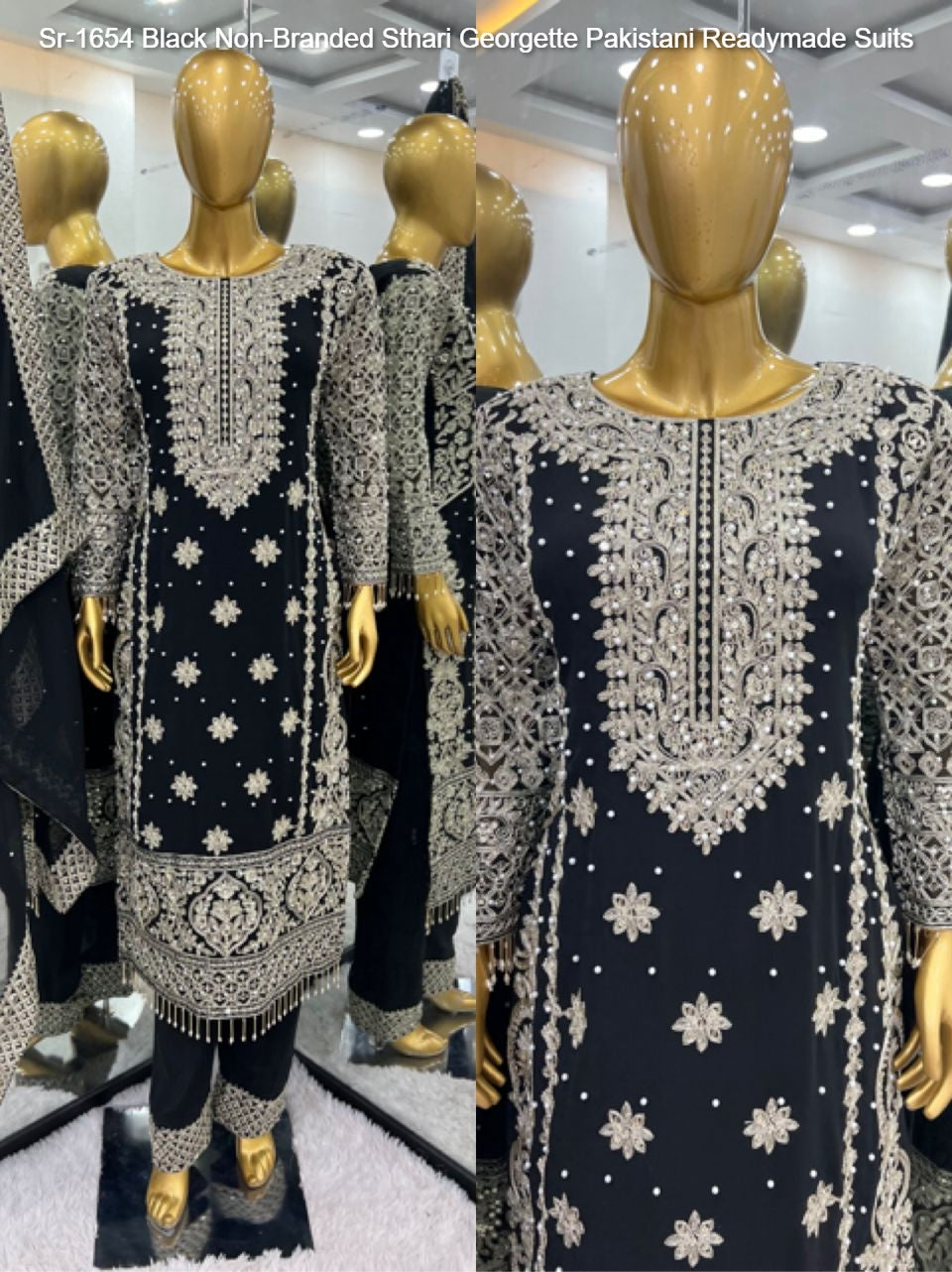Sr-1654 Black Non-Branded Sthari Georgette Pakistani Readymade Suits